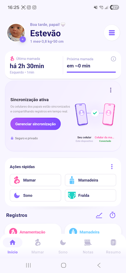 Tela inicial do app BabyCare